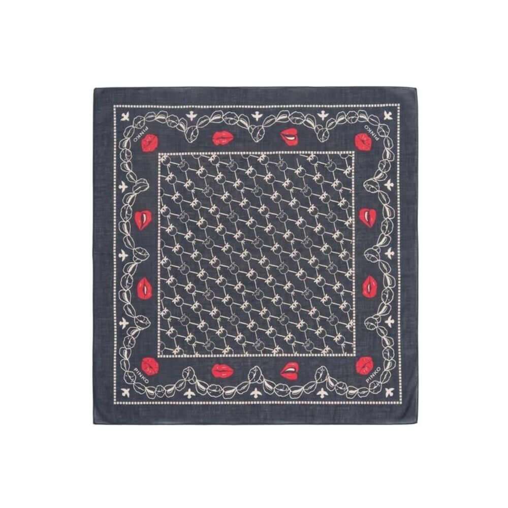 Pinko Women's Black Cotton Logo Lip Bandana Scarf